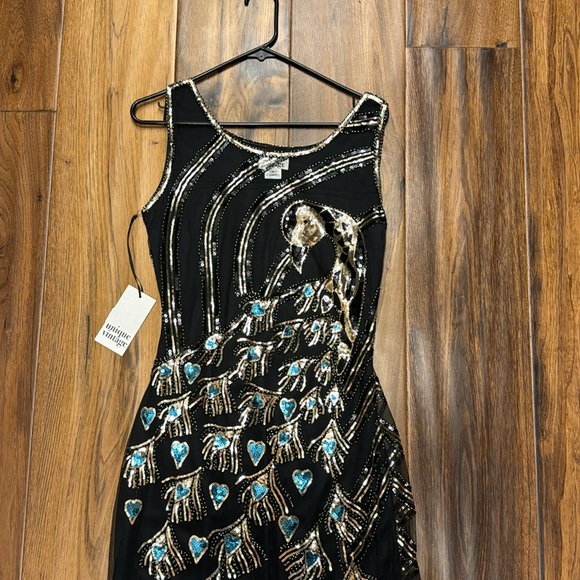 NWT beaded black and gold art deco dress by Unique Vintage - Picture 3 of 6